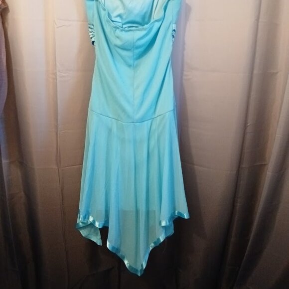 TABOO Formal Dress sz M Chiffon Midi Halter Aqua Blue sexy Wedding Prom Stretch! - Picture 8 of 11